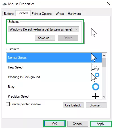 click mouse pointer settings