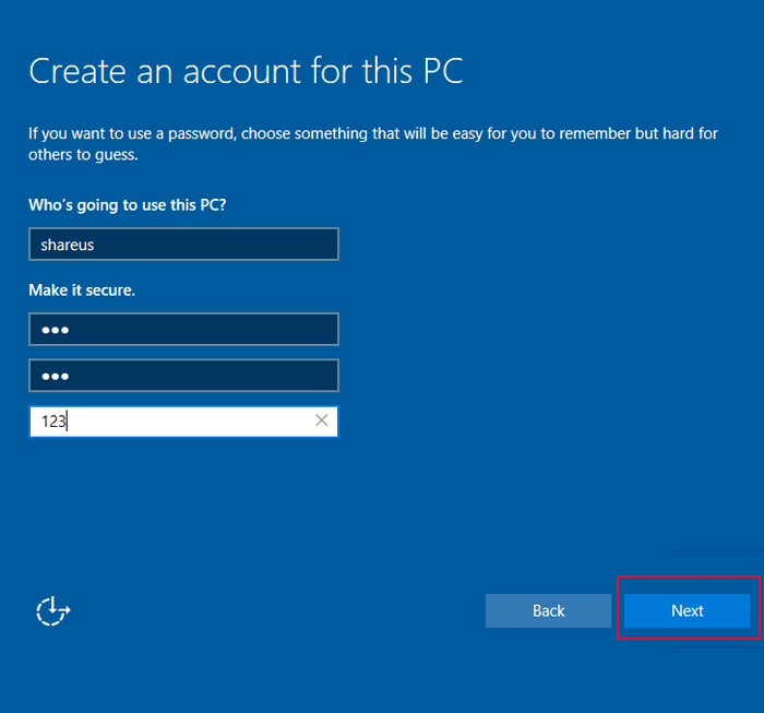 create account and password for pc