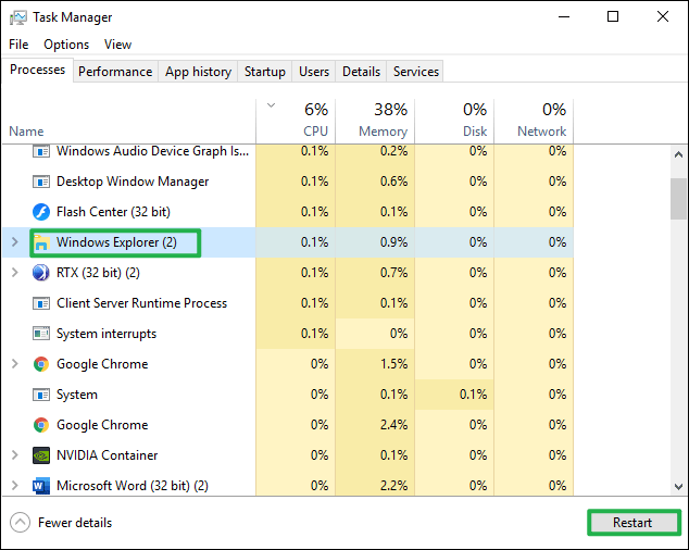 restart the windows explorer service 