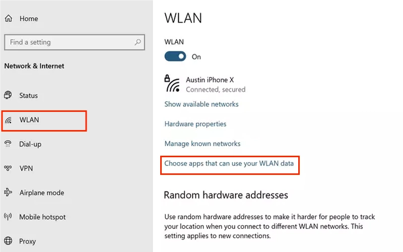 choose apps that can use your wlan data