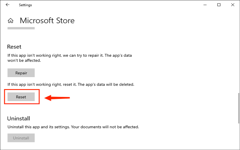 reset the microsoft store