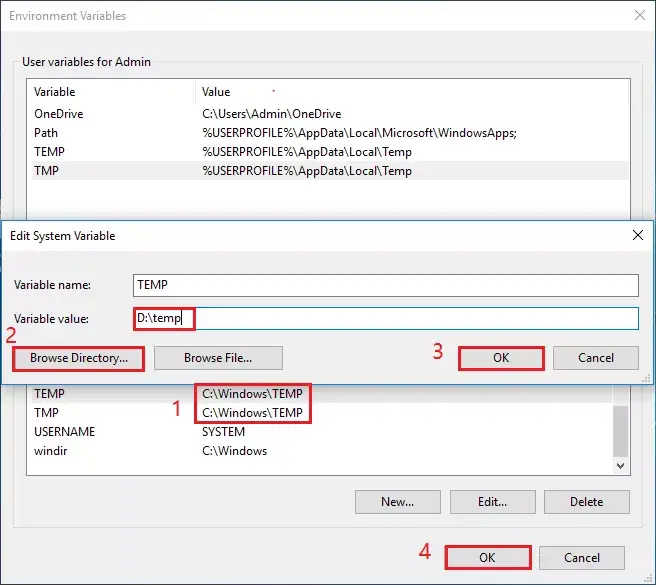 change directory of temp files