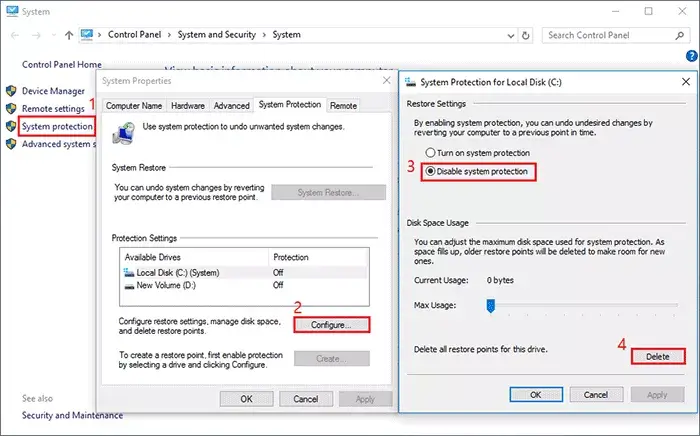turn off system restore for ssd