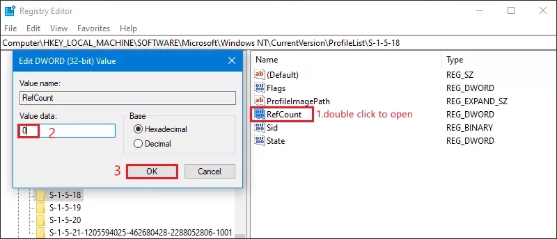 change refcount value data