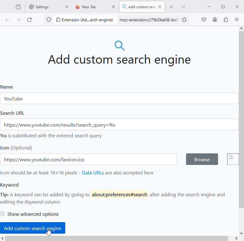 add custom search engine extension demo