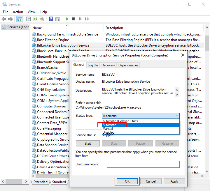 set bitlocker drive encryption automatic