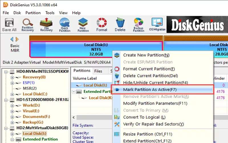 active partition in diskgenius