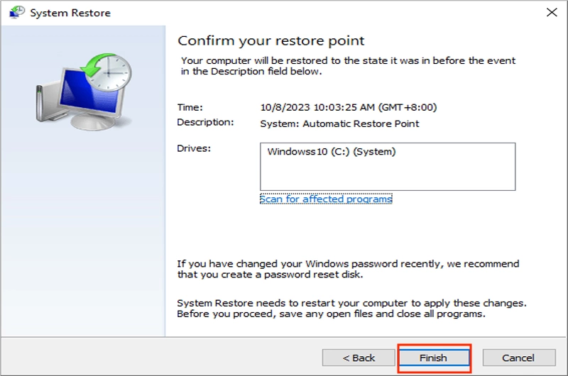 finish system restore