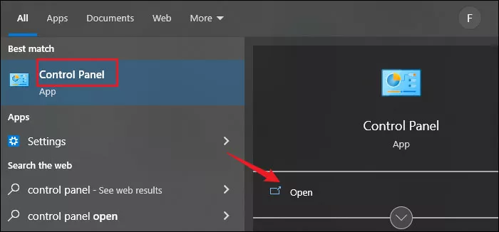 open control panel