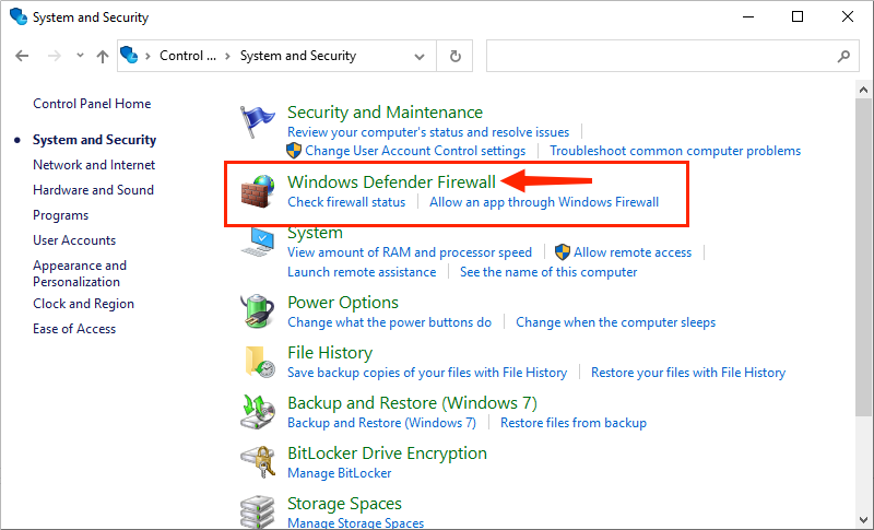 click windows defender firewall