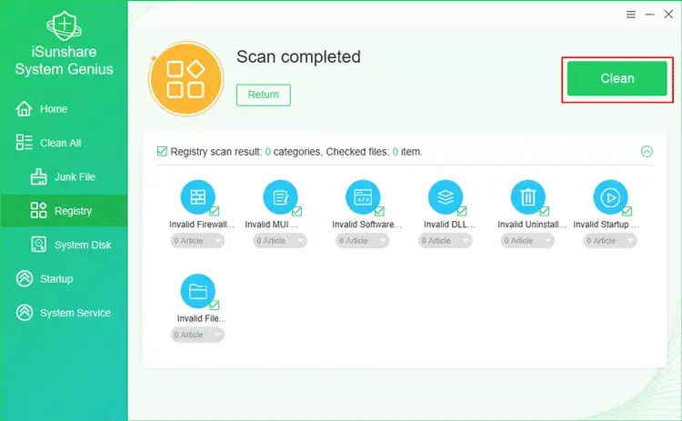 clean invalid registry files with system genius