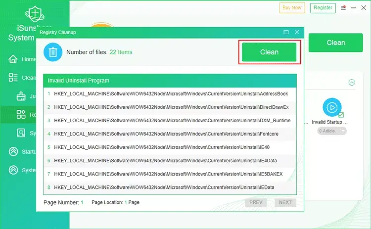 clean one type of invalid registry files
