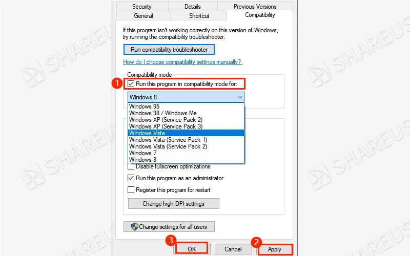 run application in compatibility mode