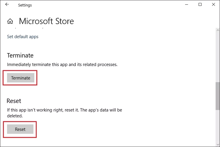 terminate or reset the apps
