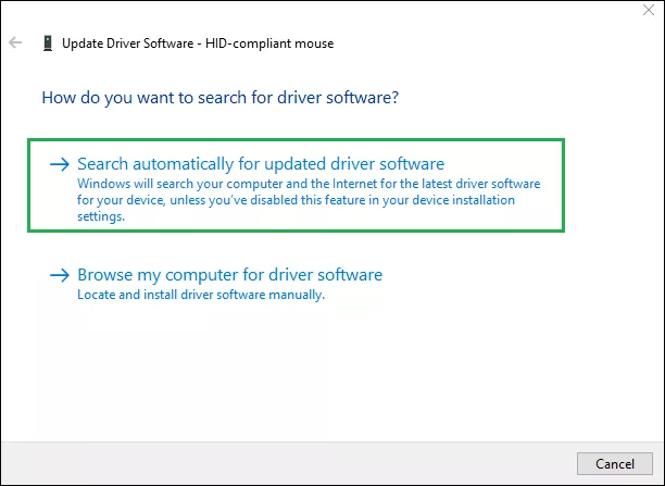 select search automatically for updated driver software
