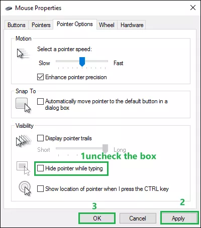 uncheck the hide pointer while typing option