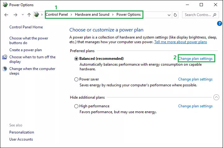 click change plan settings