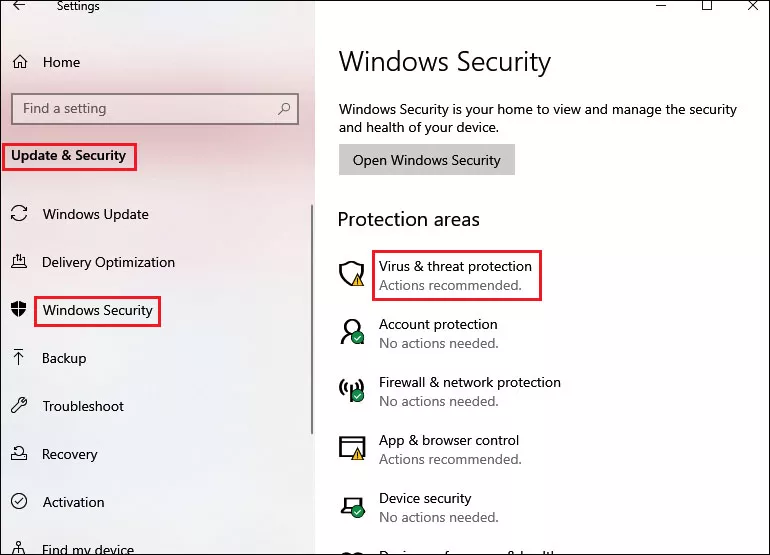 select virus and threat protection