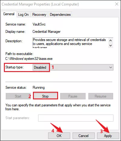 change startup type to disabled