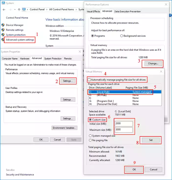 change virsual memory size