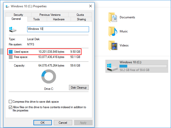hard drive space windows 10 takes up when newly installed
