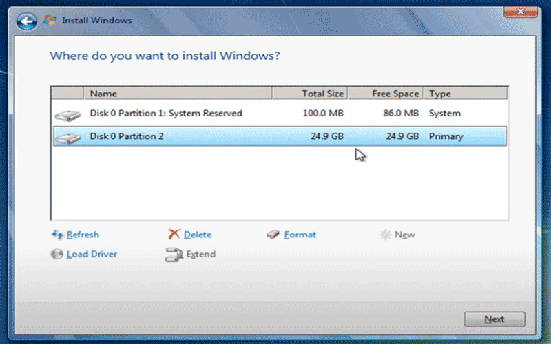 windows create two partitions