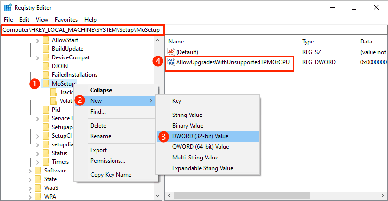 create allowupgradeswithunsupportedtpmorcpu value