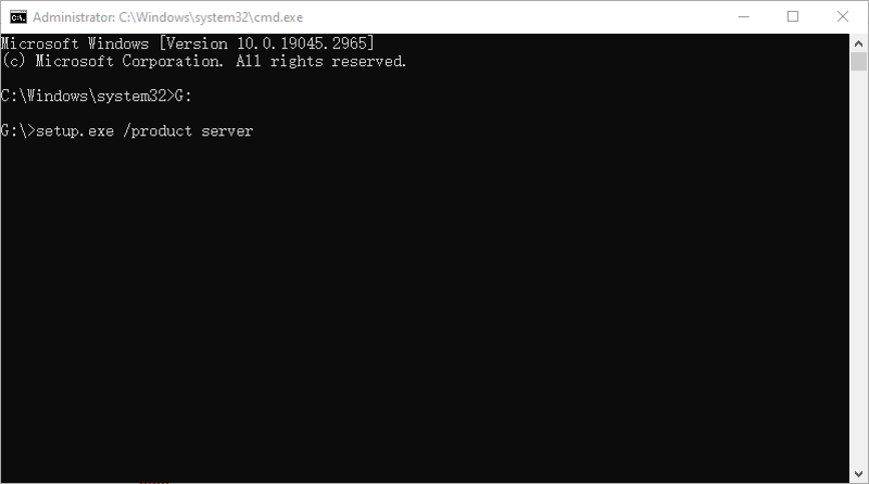 setup exe product server command