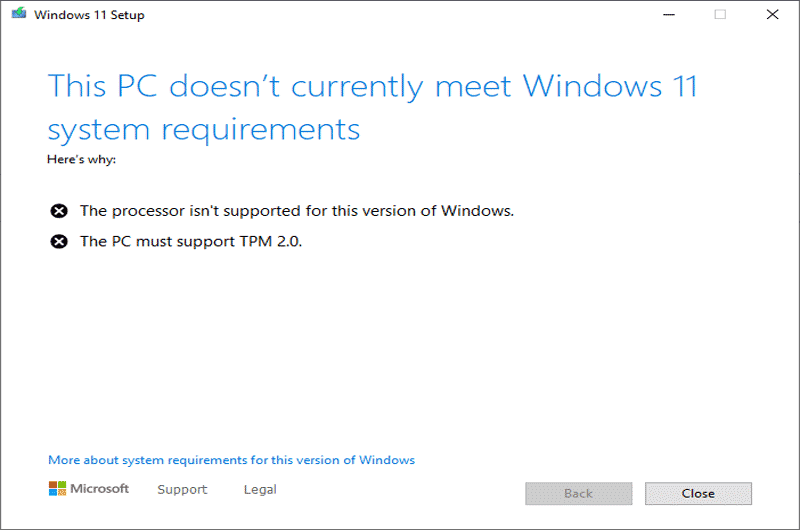 this pc doesnt currently meet- windows 11 system requirements