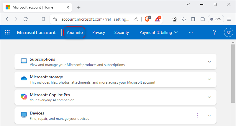 edit microsoft account your info