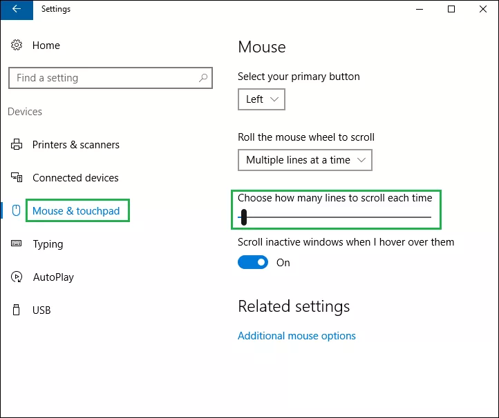 drag the slider to change the mouse scroller speed