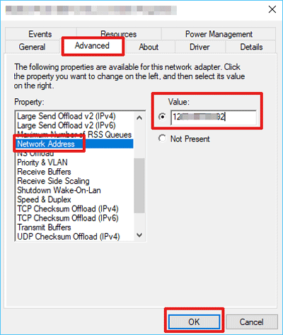 change the mac address