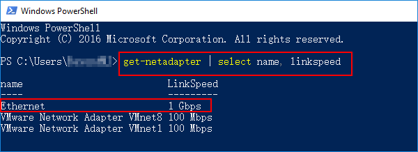 check network card speed by powershell