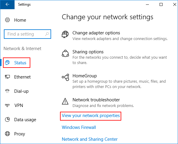 view network properties