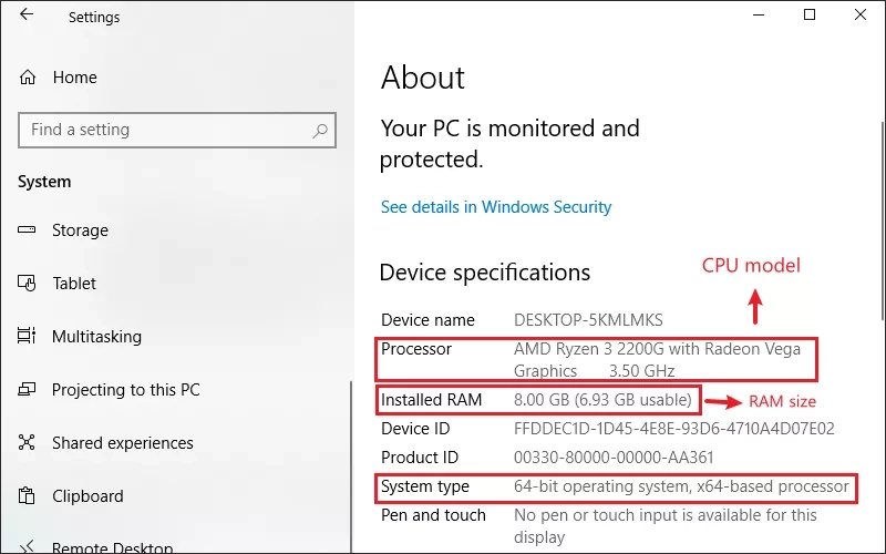 device specification