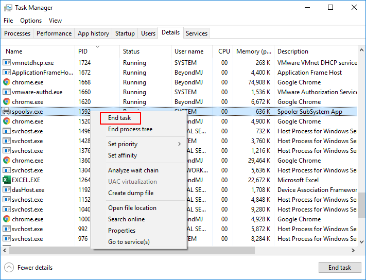 check which service is taking up the port on task manager