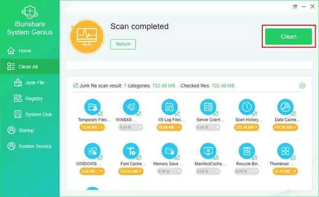 clean junk files and invalid registry