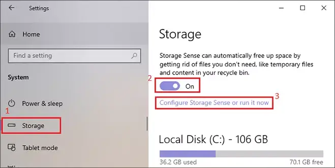 open storage sense