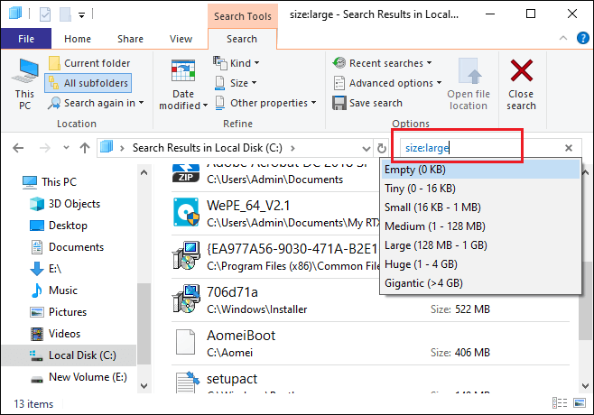 remove or delete large files