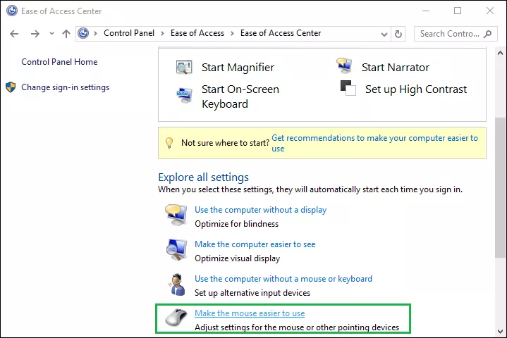 select the make the mouse easier to use option