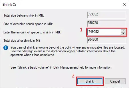 shrink c drive size