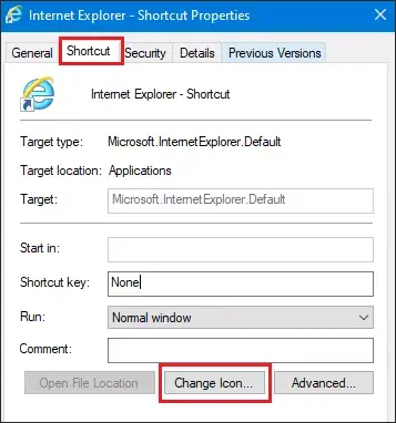 click shortcut to change icon