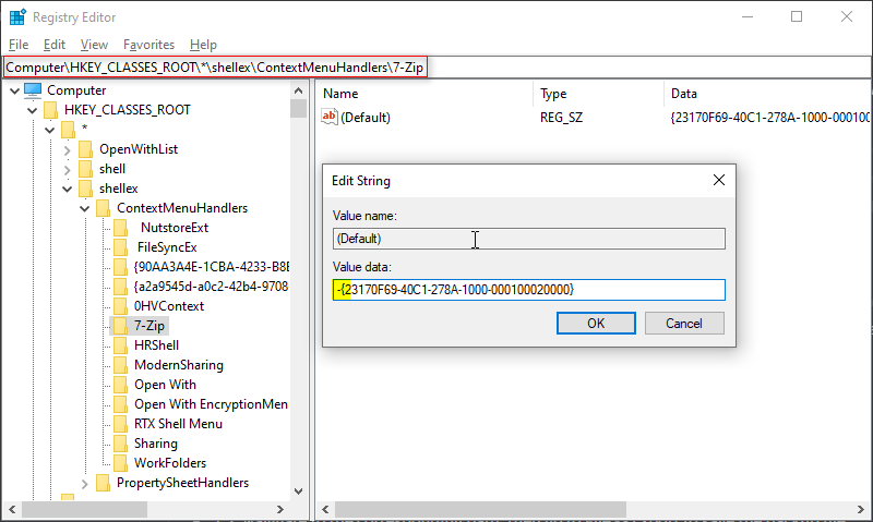 example 7zip add minus in front of the key value