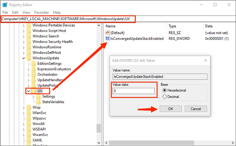 change isconvergedupdatestackenabled value data