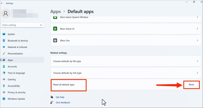 reset all default apps