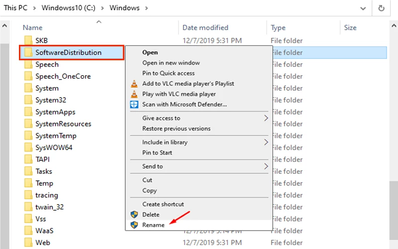 rename the softwarediatribution file
