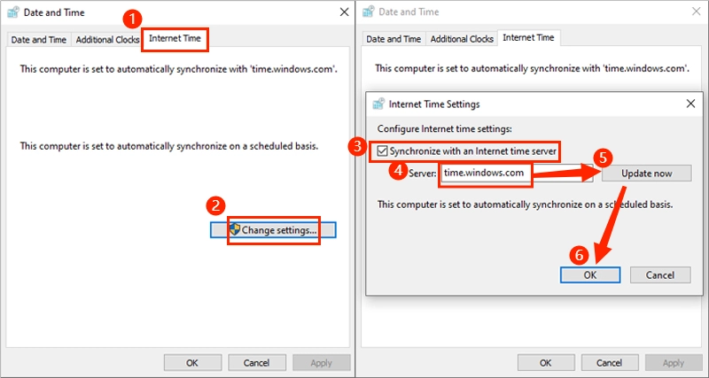 synchronize with an internet time server
