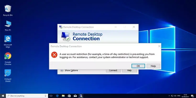 how to fix remote desktop a user account restriction in login