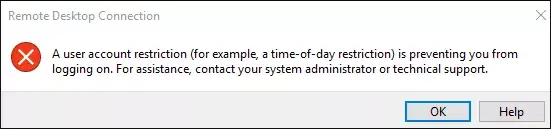 user account restriction error message