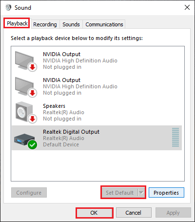 set playback device as default